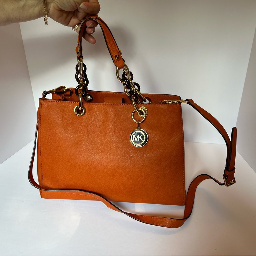 Michael Kors Orange Leather Shoulder Bag with Metal Hardware